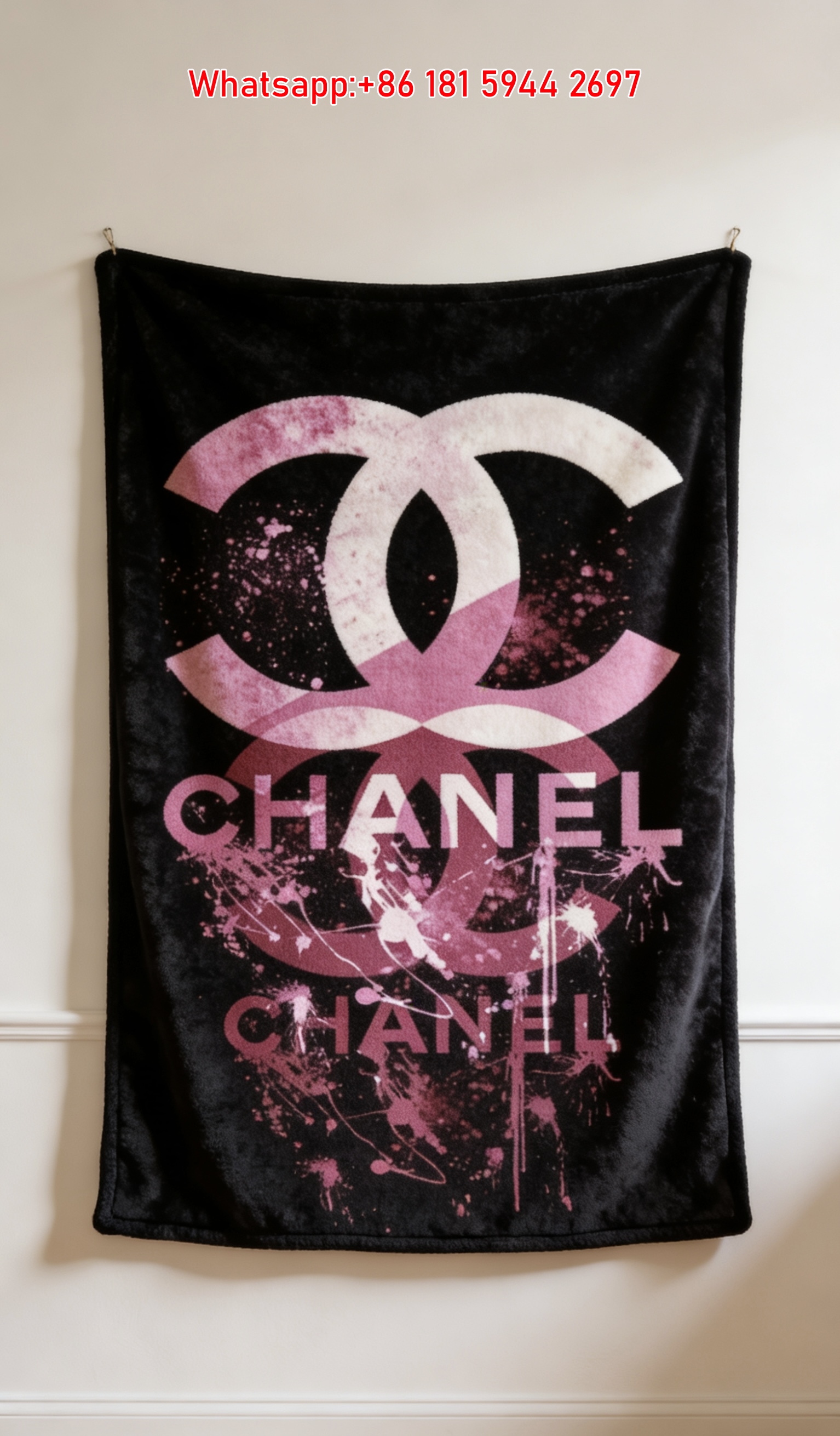 Chanel Luxury Flannel Sofa Throw Blanket with Art Figure Print Wall Hanging Decor IMG_7287